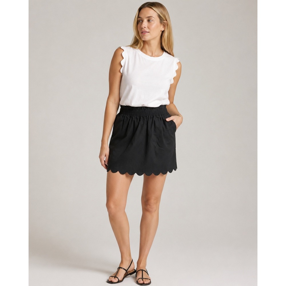 J.Crew Sidewalk Skirt‎ Womens 2 Black Scalloped Hem Mini Pull On Elastic Waist